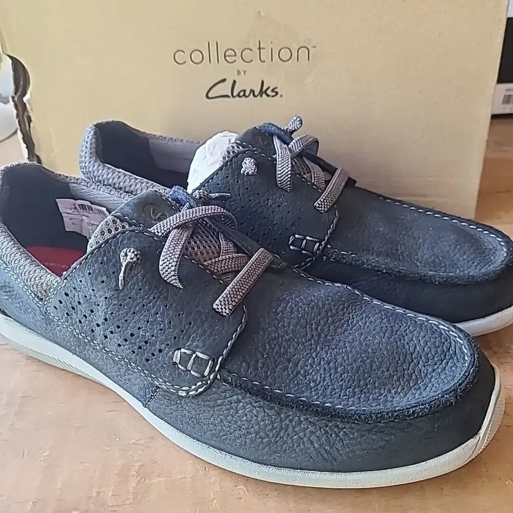 Men's Clarks Collection Gorwin Moccasin Navy Nubuck Size 8M casual sneaker